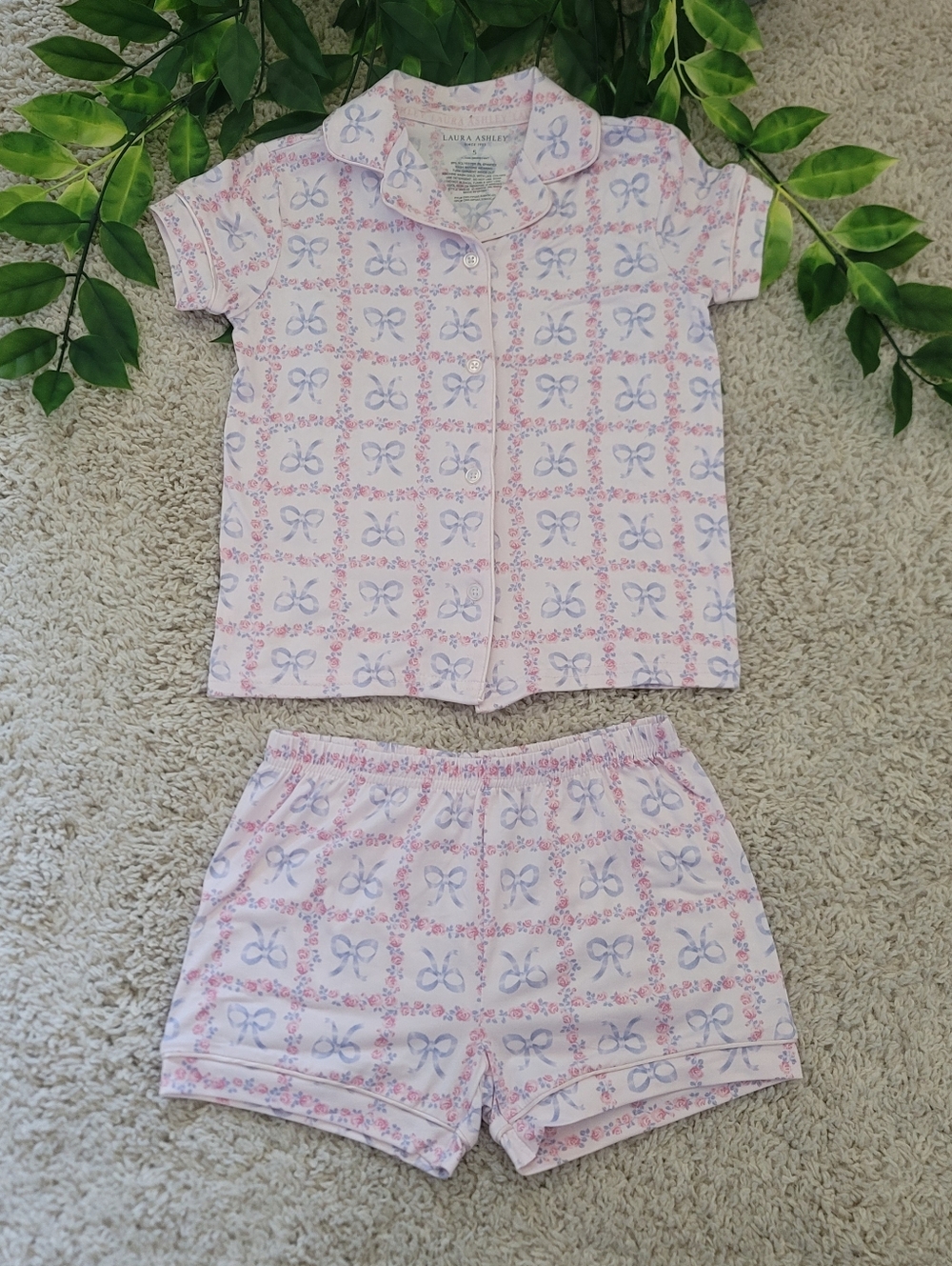 Little Girl Pink Floral & Bow Pajamas (Size 5)